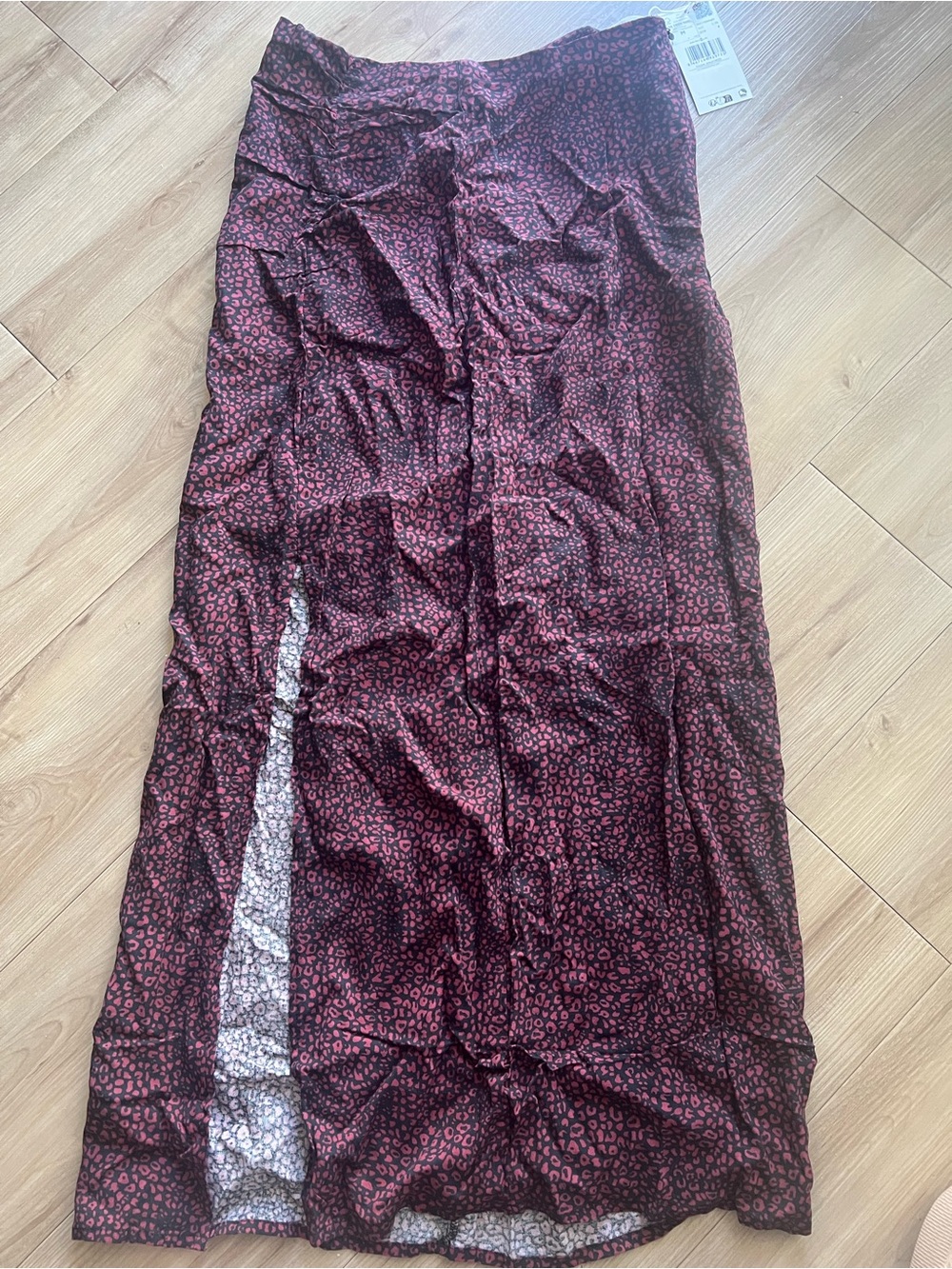 Mango Burgundy and Black Leopard Print Maxi Skirt with side slit